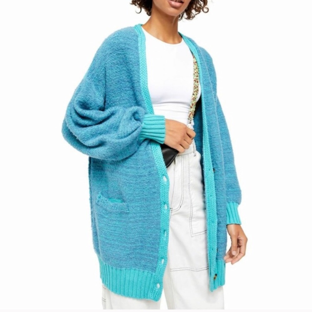 Free People Snow Drop Cardigan Aqua Blue S